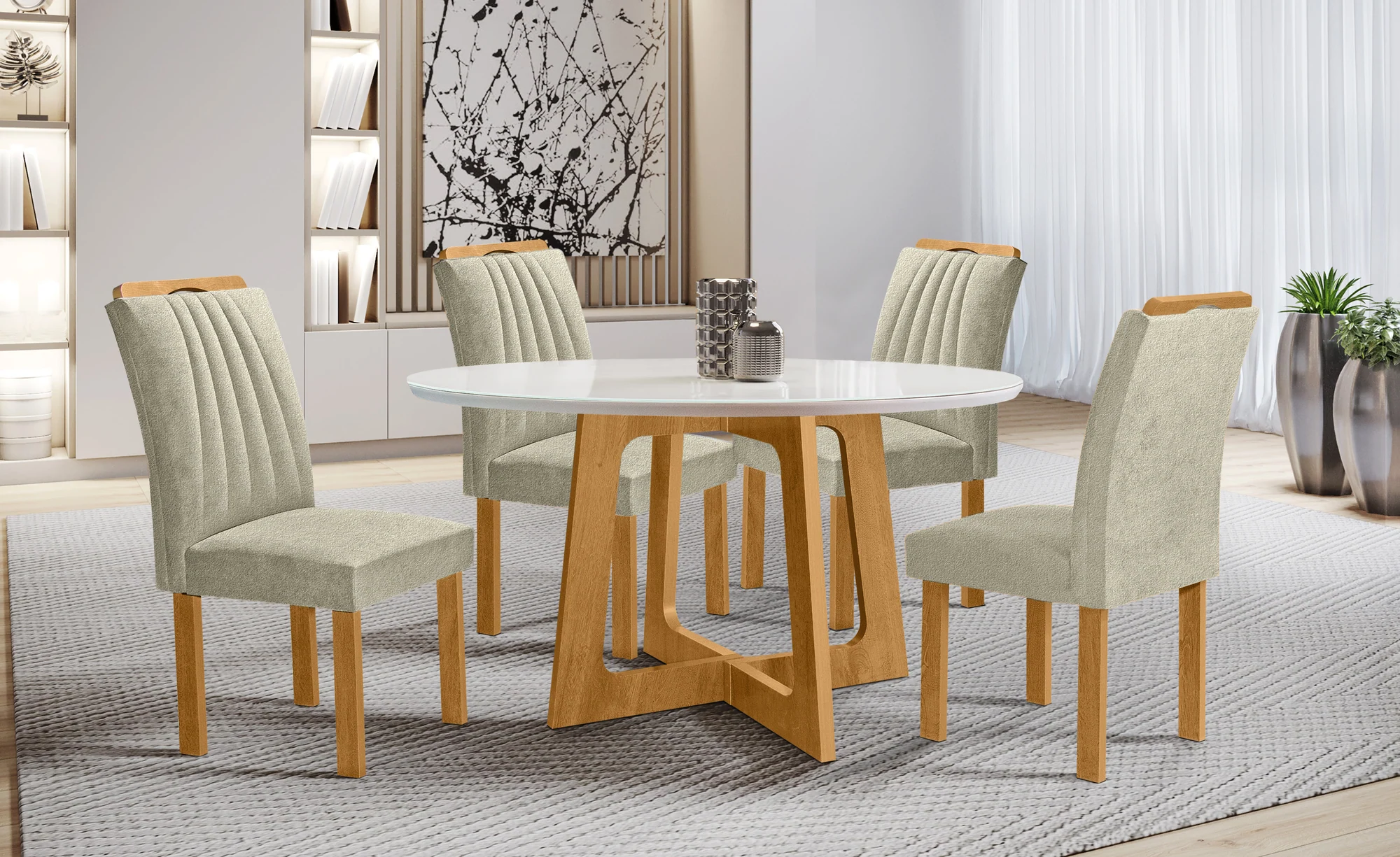 Mesa Dubai 1,00 × 1,00 m · Cadeira Dubai · Tampo Redondo · Tecido 181