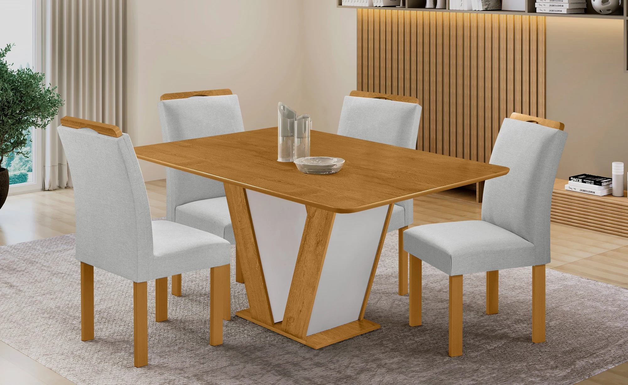 Mesa Qatar 1,20 × 0,80 m · Cadeira Londres · Tampo Londres · Tecido 177